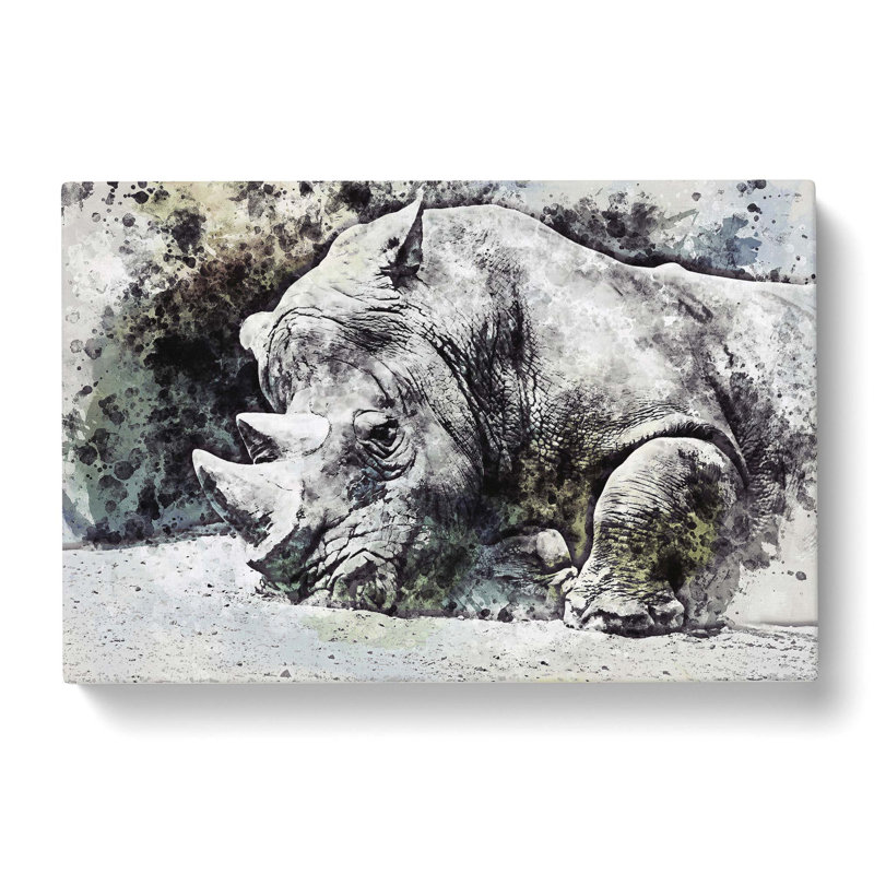Resting Rhino In Abstract - Wrapped Canvas Print, 35cm H x 50cm W x 3cm D