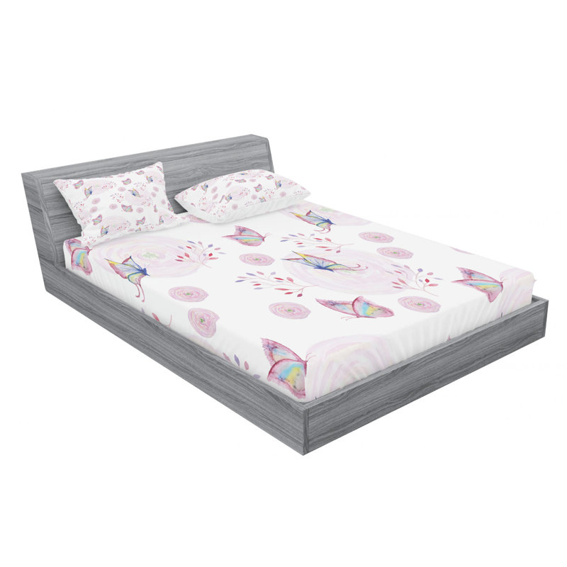 Microfiber Floral Sheet Set, Queen Sheet Set with Fitted Sheet