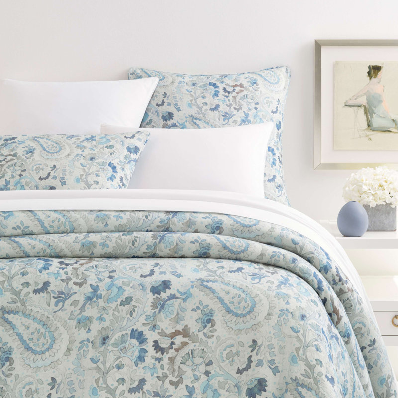 Ines Blue Paisley Floral Linen Full/Queen Duvet Cover