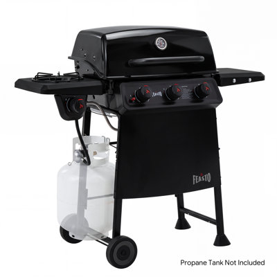 FEASTO 3-Burner Propane Gas Grill With Side Burner, 38,000 BTU and 503 Sq. In. Cooking Area