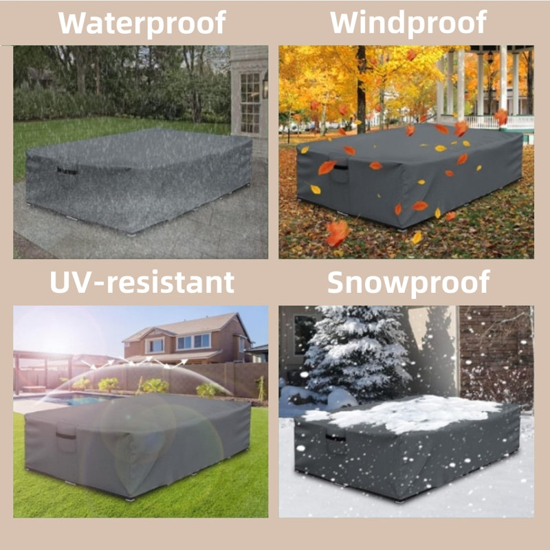 Patio Furniture Cover, Waterproof, Furniture Table, Chair and Sectional Sofa Set, 126 in. L x 64 in. W x 28 in. H, Gray
