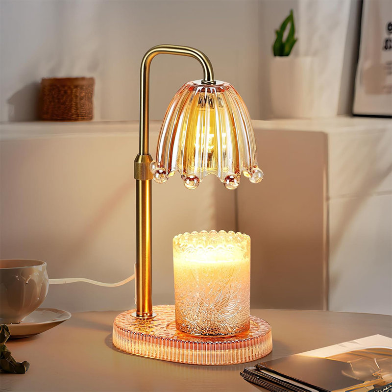 Candle Warmer Lamp with Timer & Dimmer, Adjustable Height Electric Wax Melt Warmer with 2 Bulbs, Amber K9 Crystal for Home Decor, Ideal Christmas & Mother‘s Day Gift