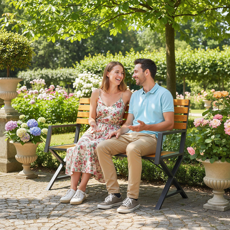 Outdoor Garden Bench, Patio Bench with Backrest and Armrests