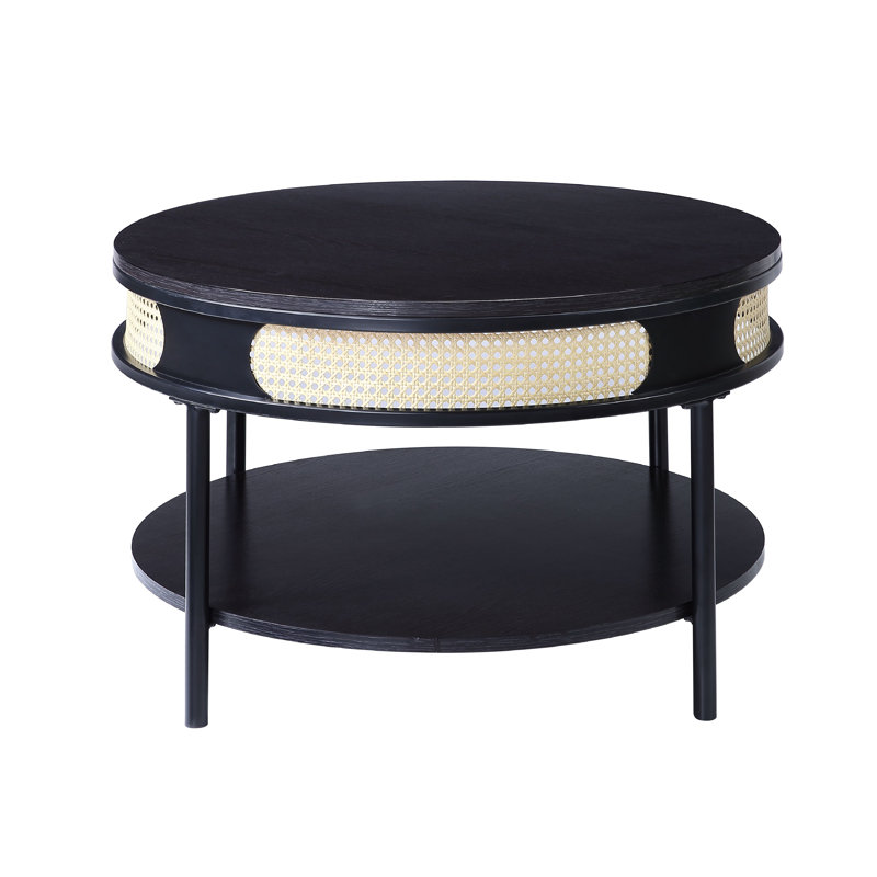 Table basse noire avec insert en rotin Fidalgo