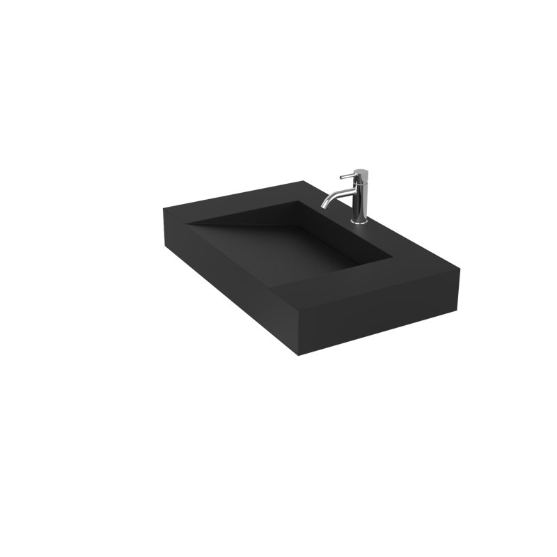 Lavabo de salle de bain mural en résine noir mat WT-04-D-MBLK 31,4 po x 19,6 po Badeloft