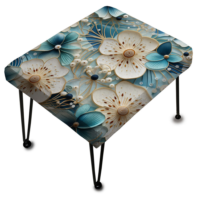 Blue And White Flowers Simplicity - Floral Rectangle Ottoman