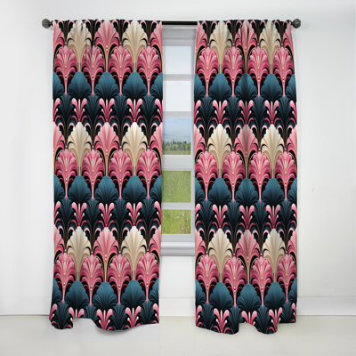 Motif damassé rose et bleu art déco - Rideau damassé - Rideau occultant damassé - 1 panneaux