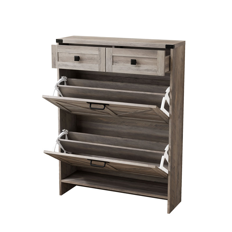 16 Pair Flip Down Shoe Storage, Gray