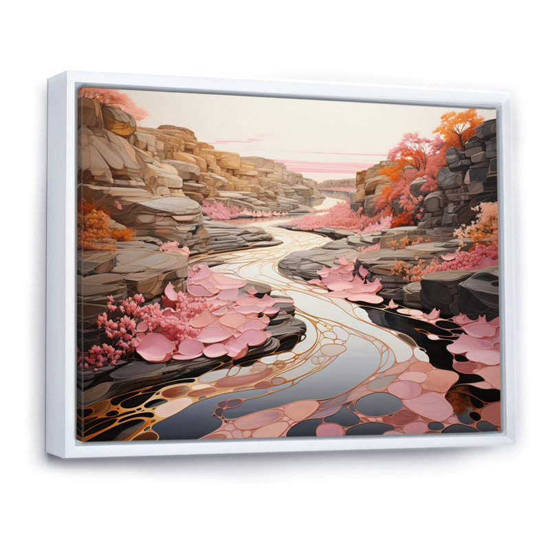 Impression sur toile encadrée rose, 34" H x 44" W, Cadre flottant blanc
