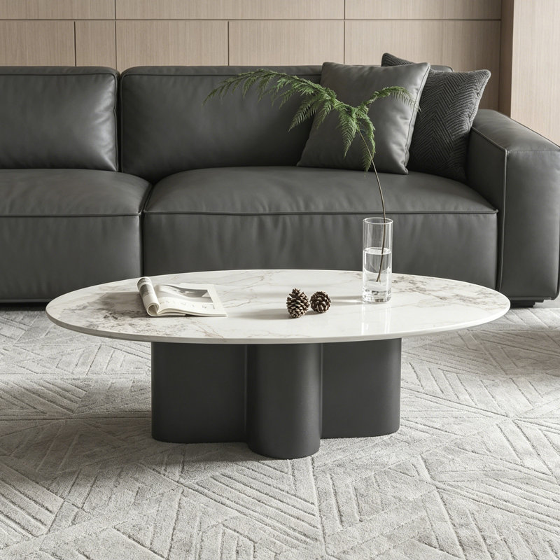 Table basse simple de salon moderne simple, 14.56" H x 47.24" L x 23.62" W, White/Gray/Black