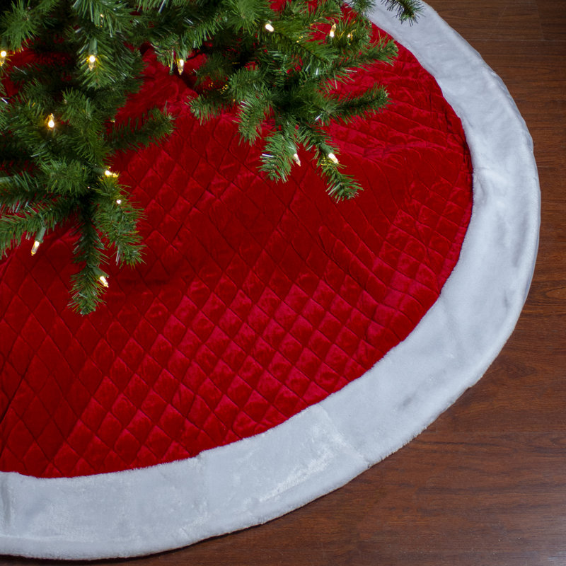 Jupe d'arbre de Noël matelassé rouge et blanche 72 po avec bordure en fausse fourrure