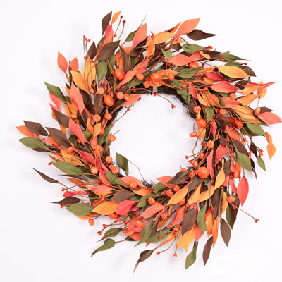 22" Artificial Farmhouse Corn Leaf Berry Harvest Thanksgiving Day Fall Wreath For Front Door