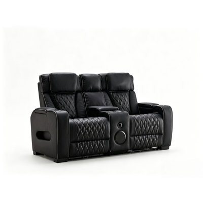 Faux Leather Reclining Loveseat With Storage Console, Cup Holders And Led Lights
