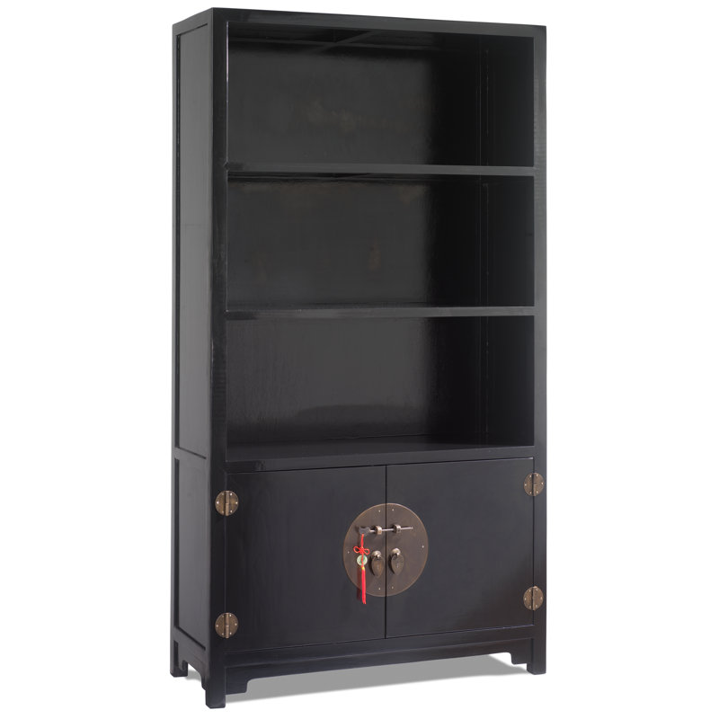 Hangzhou 175 cm H x 95 cm W Solid Wood Standard Bookcase, Black Lacquer