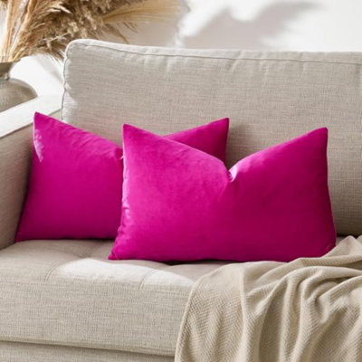 Housses de coussin décoratives en velours rose fuchsia 30 x 50 cm (paquet de 2)