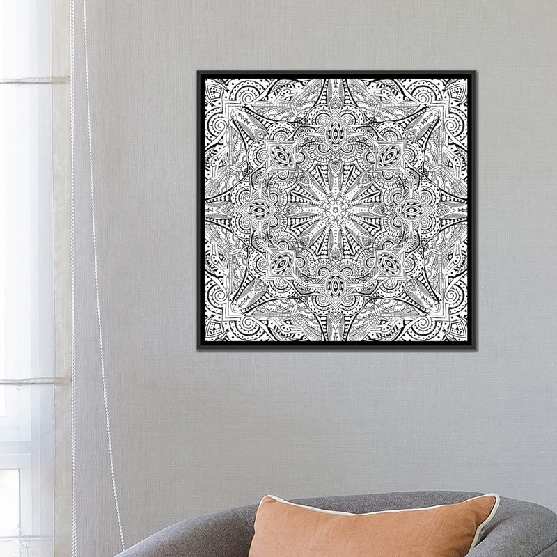 Série mandala : « marocain sea ii », impression sur toile tendue, H 26 po x l 26 po x P 1,5 po, Cadre noir
