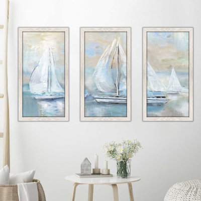 «Sail Afar», reproduction de peinture à l'acrylique à multiples images en bleu / beige