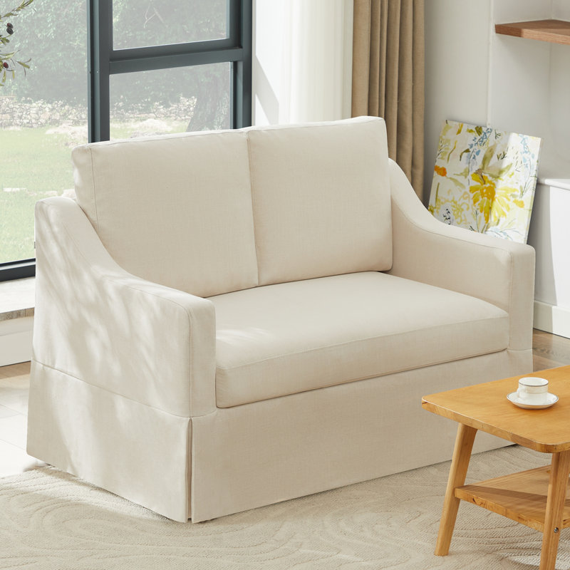 51'' W Farmhouse Upholstered Slipcovered Loveseat Sofa, Beige