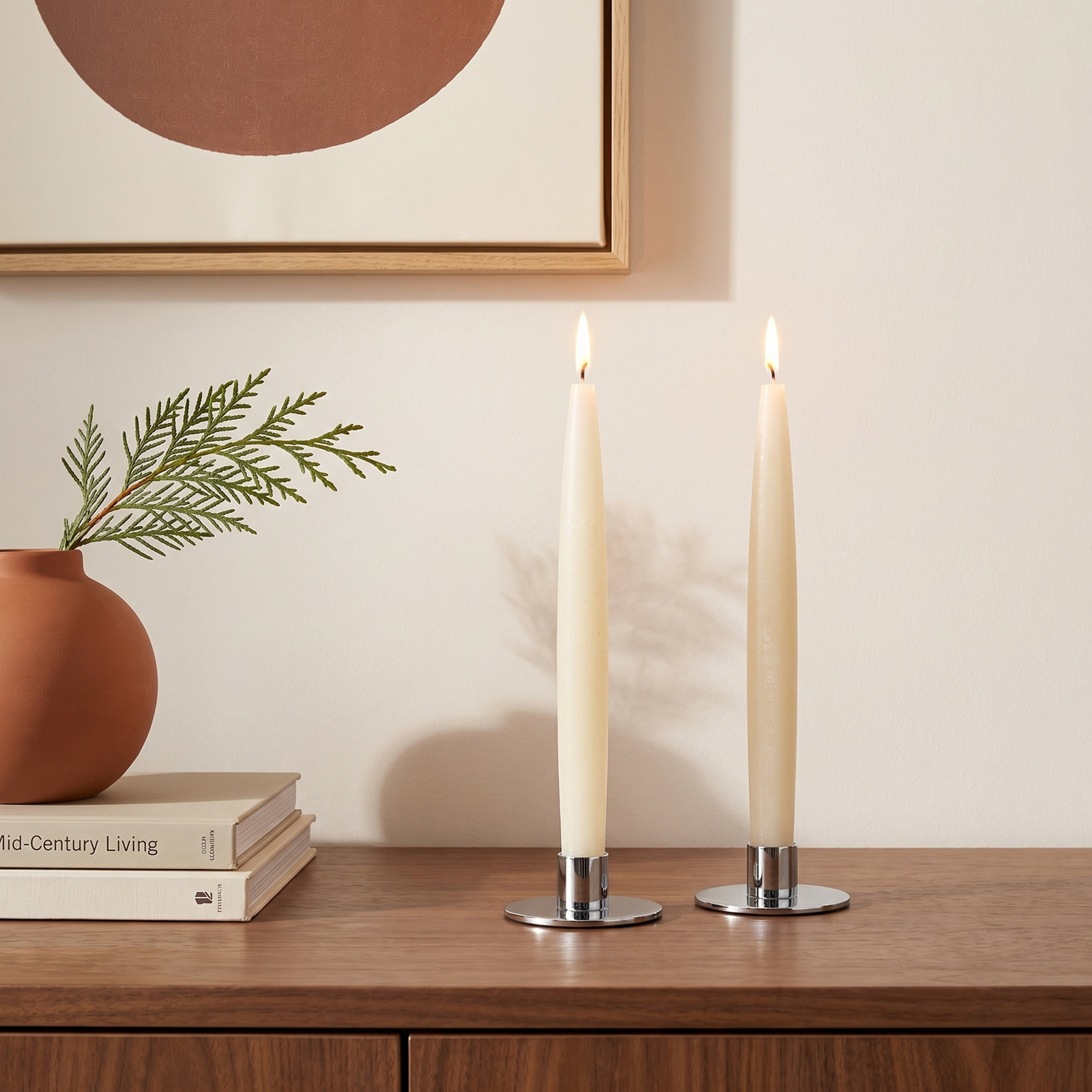 Unscented Taper Candle Set, Cream