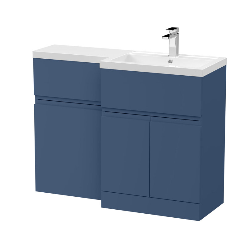 Hudson Reed Urban Floor Standing Satin Grey 1100mm x 390mm Combination Unit & Polymarble  Basin Right Hand, Satin Blue
