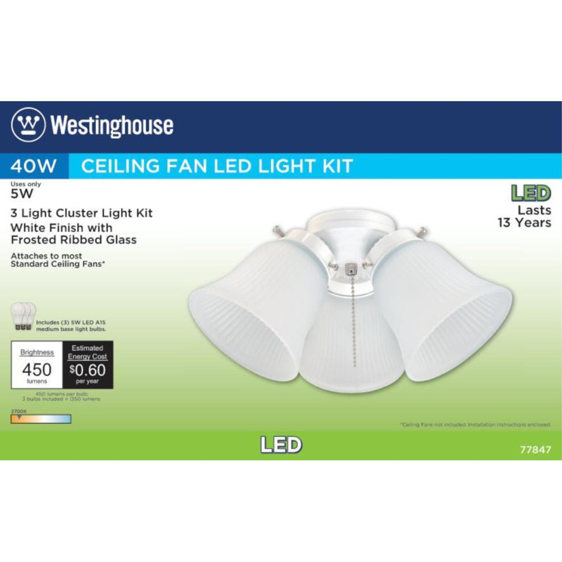 12.75'' 3 - Light Branched Ceiling Fan Light Kit, White