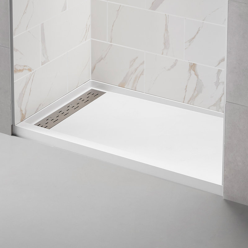 48" W x 32" Single Threshold Shower Pan Base with Left side Drain Assembly and Drain Cover Included, Non-Slip design
