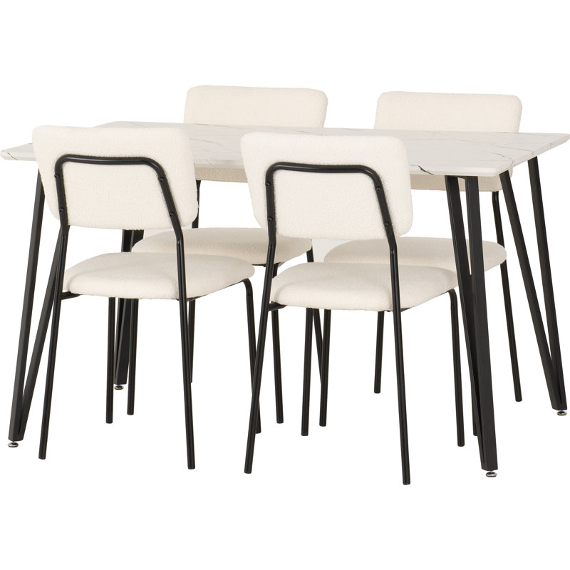 4 - Person Dining Set, White, Ivory Boucle