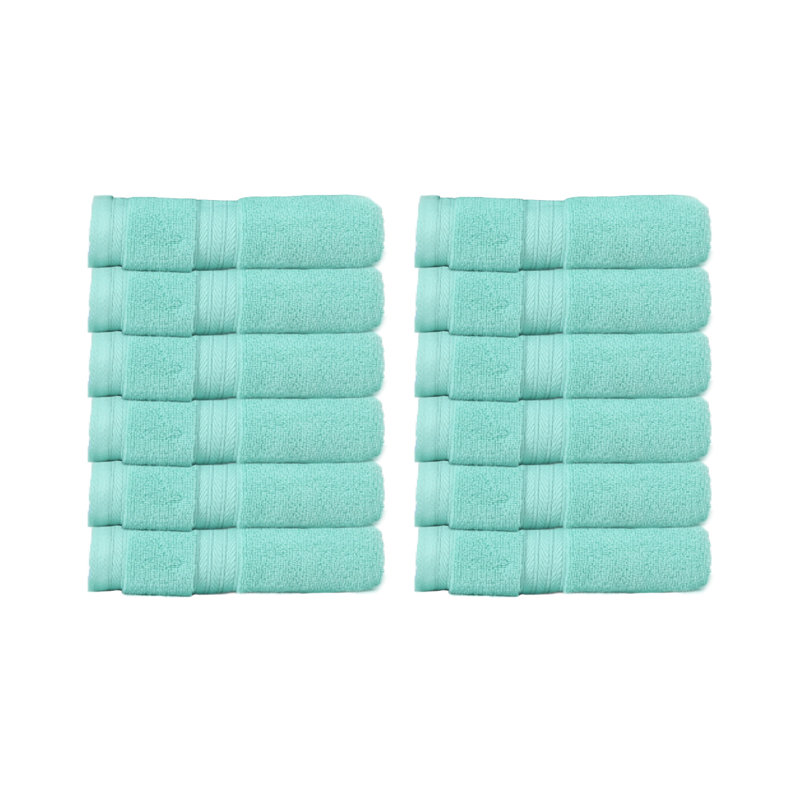 Elegance Essentials 550GSM 100% Cotton Zero Twist Super Absorbent Wash Cloth (Set of 12) - 13"x13", Turquoise