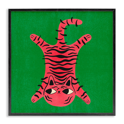 Funky Retro Cat Pink Giclee Art by Carrie Cantwell