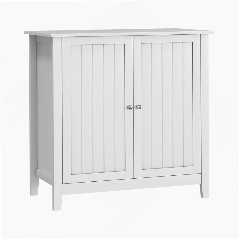 Armoire de rangement blanche à double porte, armoire de rangement autoportante moderne Mid-Century, armoire de rangement de salle de bain avec boutons argentés pour le salon, la cuisine, la salle de bain, le couloir