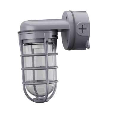 Incandescent Utility Vapor Tight Wall Lamp, Industrial Style Wall Light For Indoor And Outdoor Use, 150W, 120V, Includes Junction Box, Grey