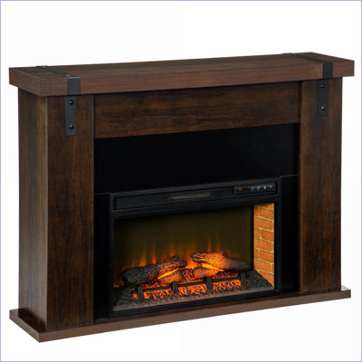 Foyer électrique avec manteau de cheminée, radiateur autoportant 1400 W avec télécommande, minuterie, protection contre la surchauffe | Panneau de particules | Noyer brun