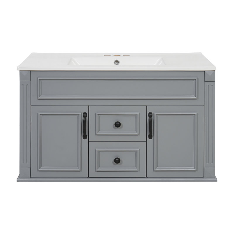 Meuble-lavabo flottant 36 po avec lavabo en céramique 36 po, Gray