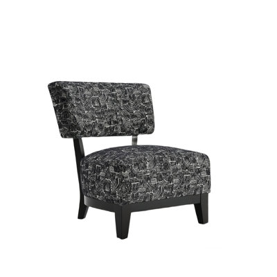 Beth Accent Chair with Angled Back, Black Wood, Black Abstract Fabric
