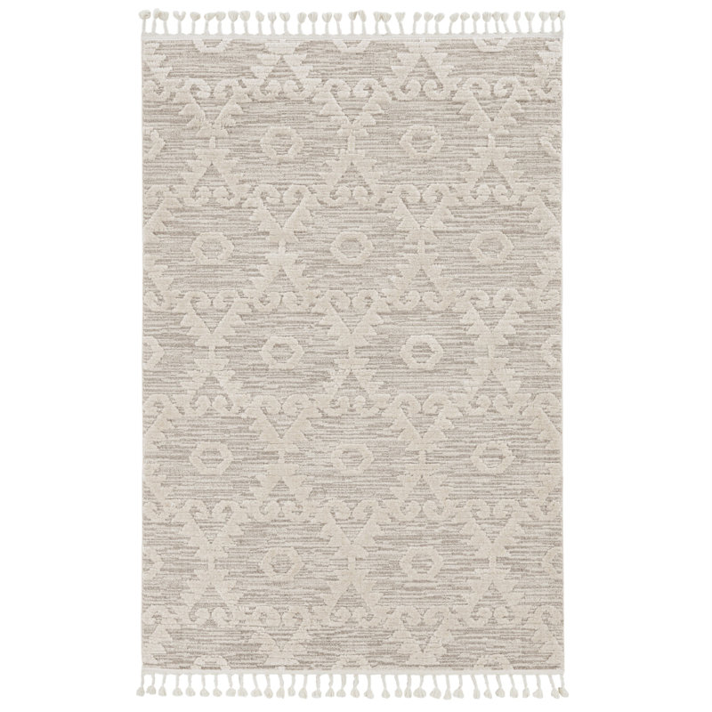 Tapis ivoire à motif géométrique, Rectangle 8 pi 9 po x 13 pi