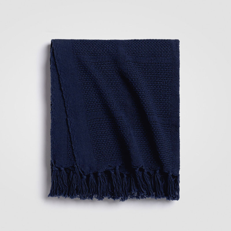 Deep Current Knit Throw, Navy Blue Throw Blanket For Couch or Bed, Soft Throw Blanket