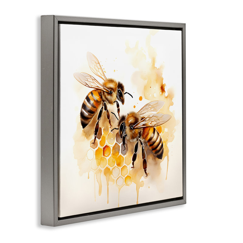 Art mural sur toile flottant, "Bee parler paire" par Petal Prints Design, Cadre flottant gris lustré, H 25 po x l 25 po