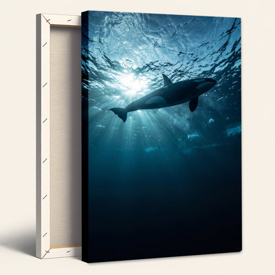 Orca Whale Swimming in Sunlit Blue Water Canvas Wall Art