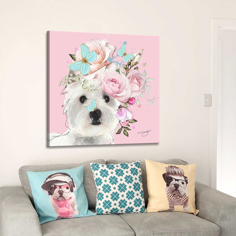 Flower Westies (Square) par By Jodi - impression, Toile tendue, H 18" x l 18" x P 1"