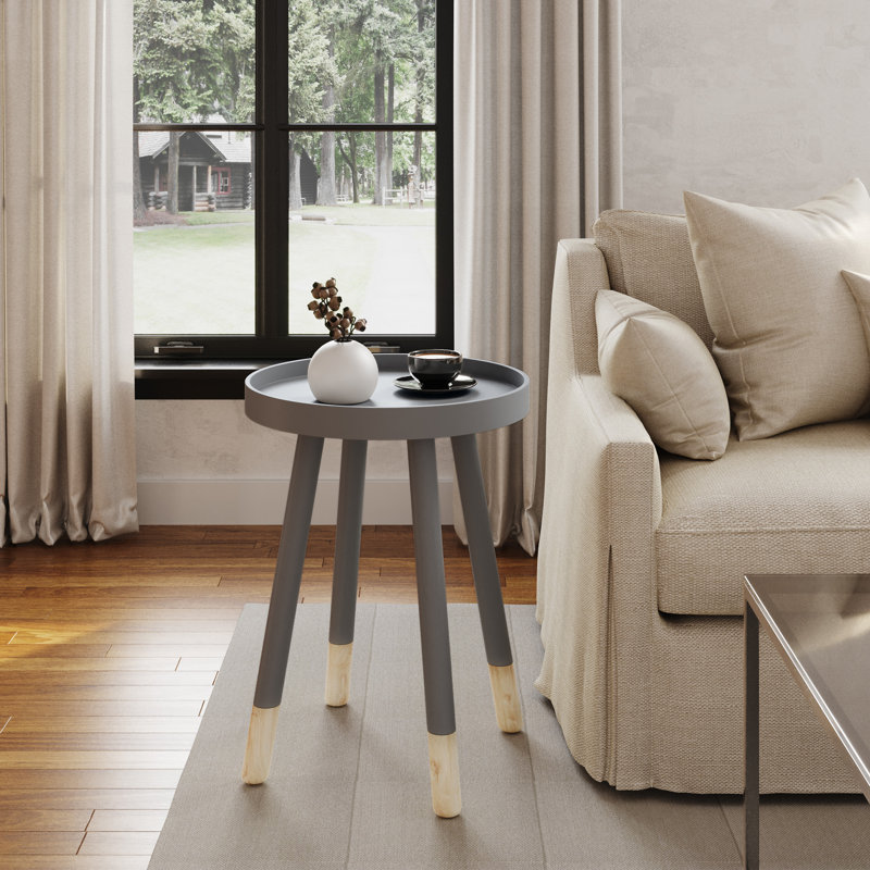 Round End Table with Tray Top, Gray, Gray