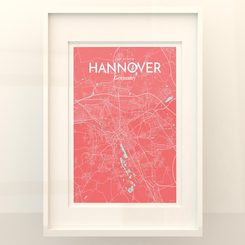 «Hannover City Map», impression, Rose / bleu bébé, H 27,6 po x l 19,7 po