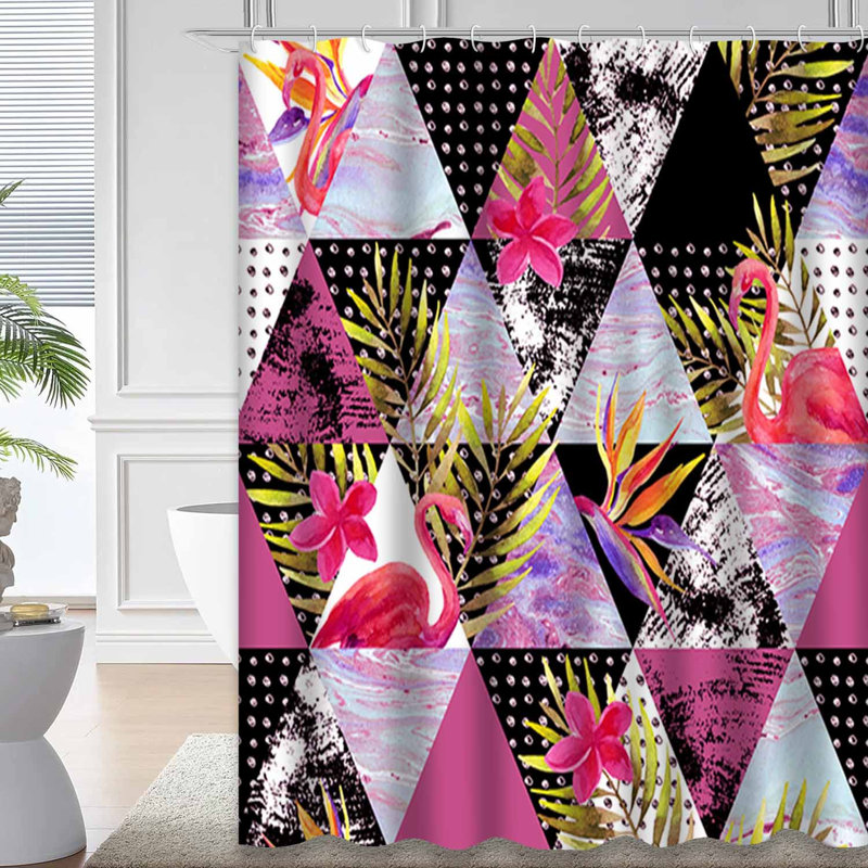 Abstrait grunge triangulaire en marbre avec fleurs tropicales et feuilles exotiques avec 12 crochets, L 72 po x l 72 po