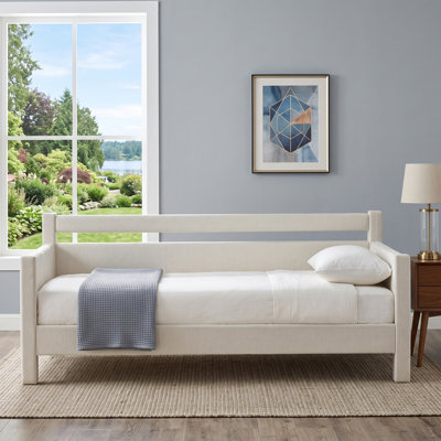 Modern Minimalist Upholstered Daybed, Cream,  Linen