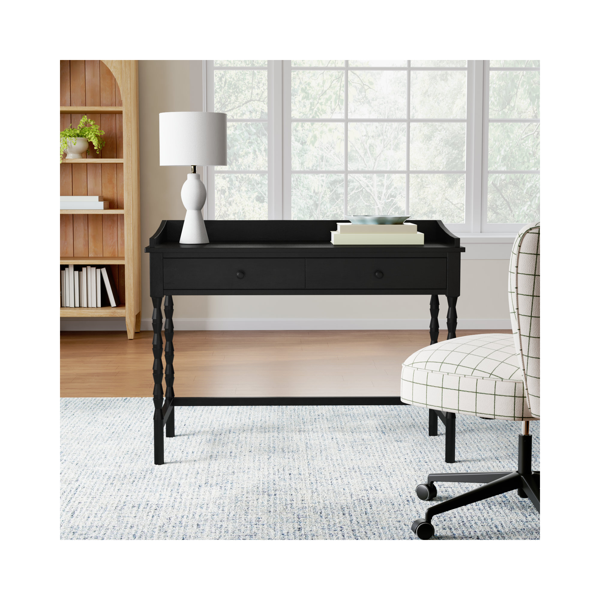 Mia Writing Desk with Drawers , Matte Black