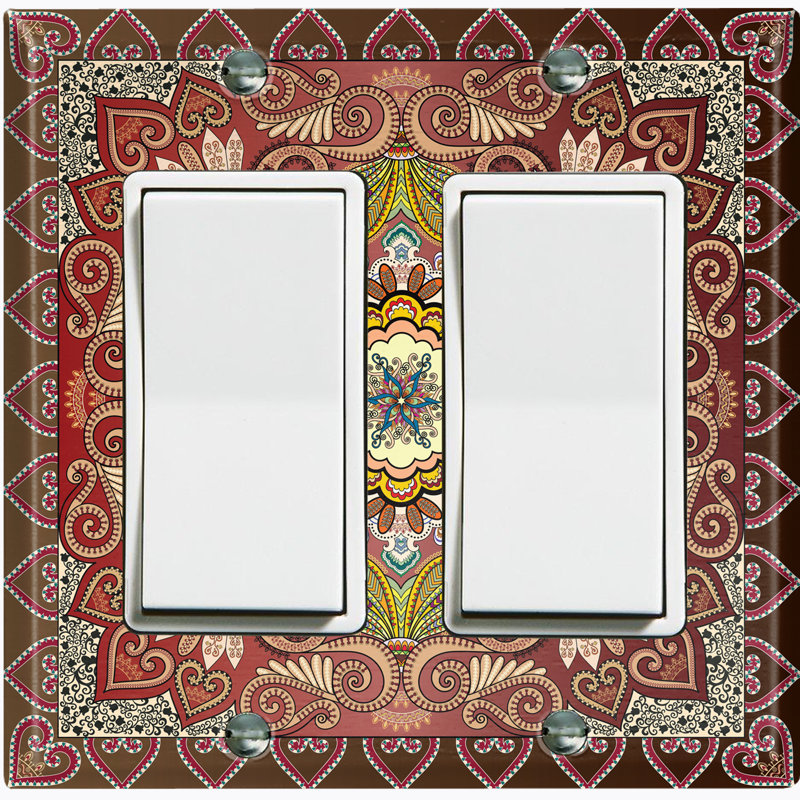 Plaque murale 2 lumières à motif cachemire bleu sarcelle et motif cachemire Paisley, Brun/rouge