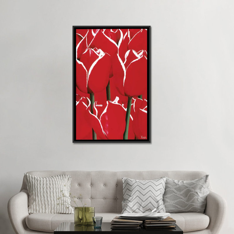 « red & white i », impression sur toile, H 26 po x l 18 po x P 1,5 po, Toile avec cadre noir, Pas de tapis