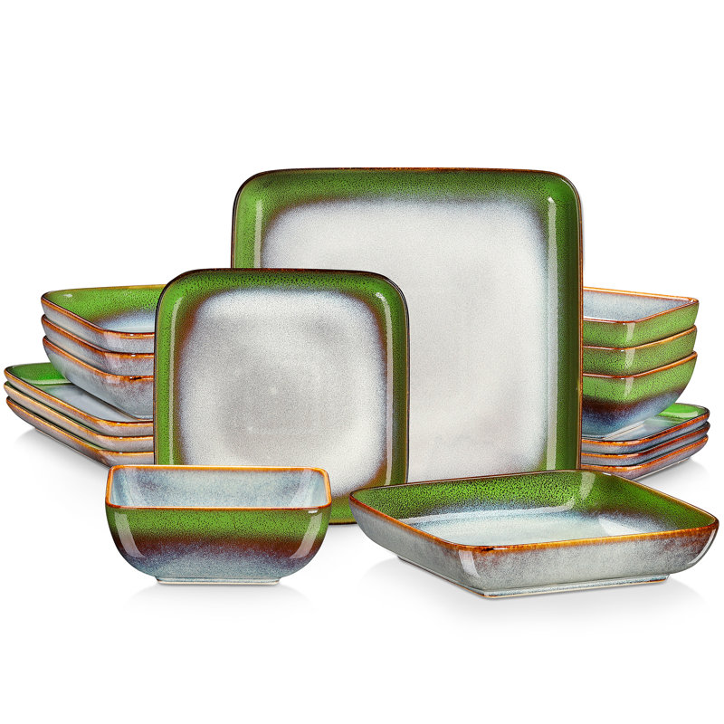 Stoneware Dinnerware - Set of 16, Gradient Green
