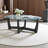 48 Inch Black Oval Glass Coffee Table with Solid Wood Frame - Elegant Center Table for Living Room, Office, Apartment-2034342901