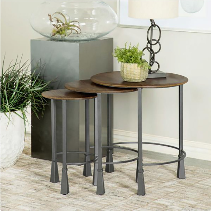 Ensemble de tables gigognes 3 pièces Erickah, Métal métal, Brun