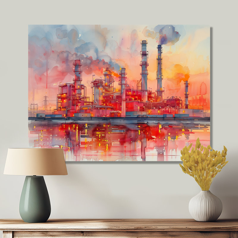 Rouge, orange, centrale électrique, paysage, centrales électriques, salon, Toile tendue, H 24 po x l 32 po x P 1 po
